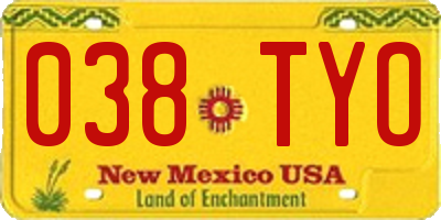 NM license plate 038TYO