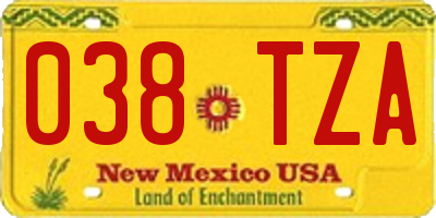 NM license plate 038TZA