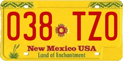 NM license plate 038TZO