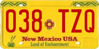 NM license plate 038TZQ