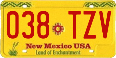NM license plate 038TZV