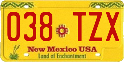NM license plate 038TZX