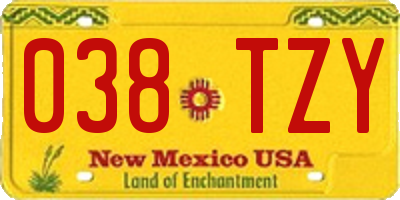 NM license plate 038TZY