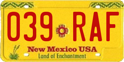 NM license plate 039RAF