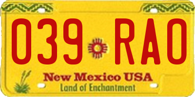 NM license plate 039RAO