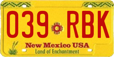 NM license plate 039RBK