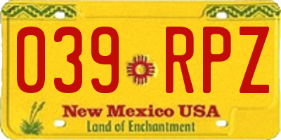NM license plate 039RPZ