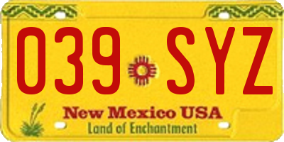 NM license plate 039SYZ