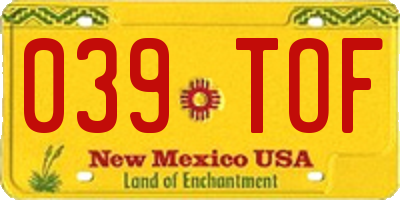 NM license plate 039TOF