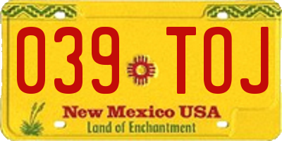 NM license plate 039TOJ