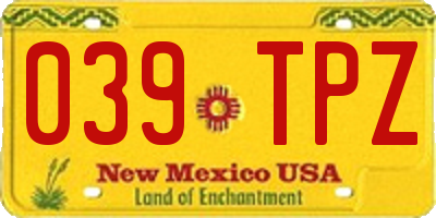 NM license plate 039TPZ