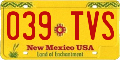 NM license plate 039TVS