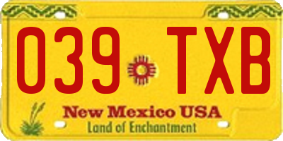 NM license plate 039TXB