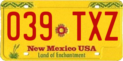 NM license plate 039TXZ