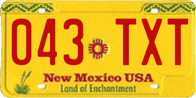NM license plate 043TXT