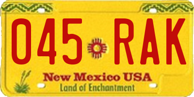 NM license plate 045RAK