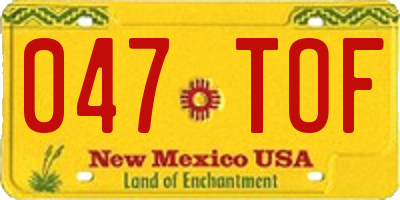 NM license plate 047TOF