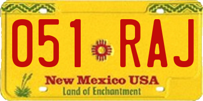 NM license plate 051RAJ