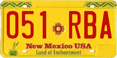 NM license plate 051RBA