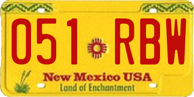 NM license plate 051RBW