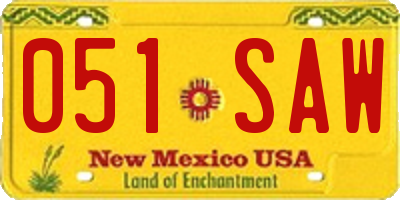 NM license plate 051SAW