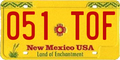 NM license plate 051TOF