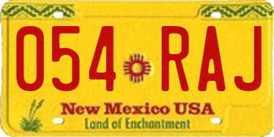 NM license plate 054RAJ