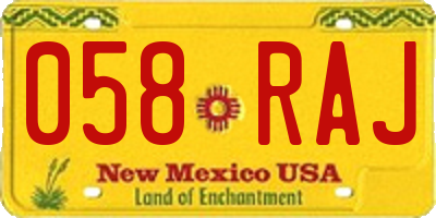 NM license plate 058RAJ