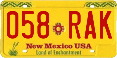 NM license plate 058RAK