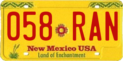 NM license plate 058RAN