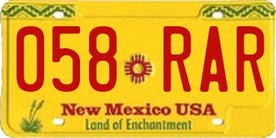NM license plate 058RAR