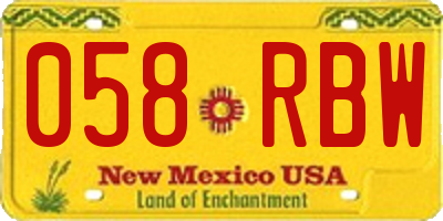 NM license plate 058RBW