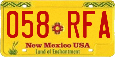 NM license plate 058RFA