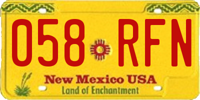 NM license plate 058RFN