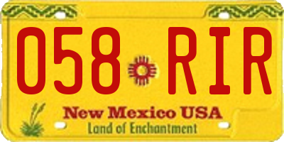 NM license plate 058RIR