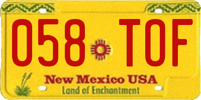 NM license plate 058TOF