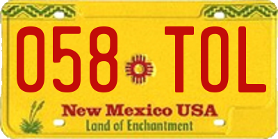 NM license plate 058TOL