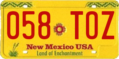 NM license plate 058TOZ