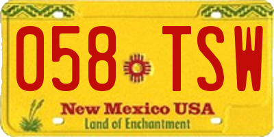 NM license plate 058TSW