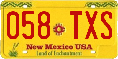 NM license plate 058TXS