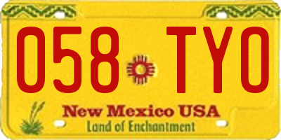 NM license plate 058TYO