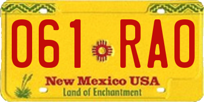 NM license plate 061RAO