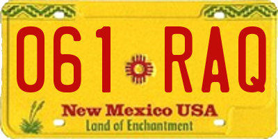 NM license plate 061RAQ
