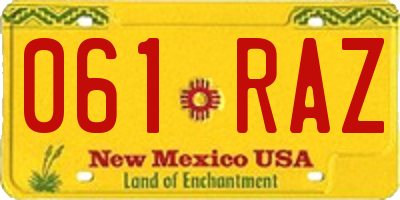 NM license plate 061RAZ