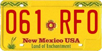 NM license plate 061RFO