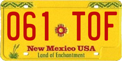 NM license plate 061TOF