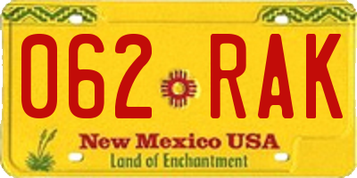 NM license plate 062RAK