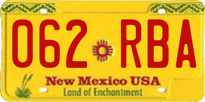 NM license plate 062RBA