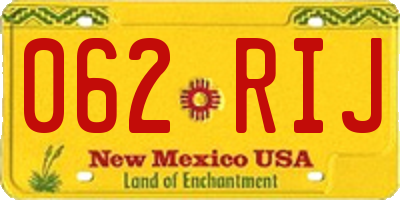 NM license plate 062RIJ