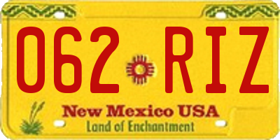 NM license plate 062RIZ